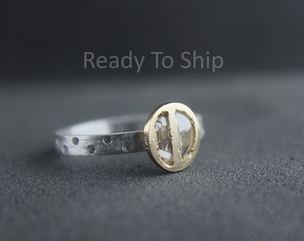 Raw Diamond Slice Ring, Unique Diamond Engagement Ring, Double Metal 14K Gold 925 silver Ring, Artdeco Diamond Ring, Custom Anniversary Ring