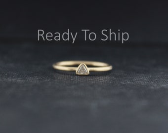 Triangle Diamond Engagement Ring, Bezel set Trillion Diamond, Brushed 14k Gold Ring, Unique Diamond Wedding Ring, Anniversary Ring for women