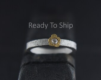 Unique Rose cut Diamond Engagement Ring, 18K Gold 925 silver Ring, Modern Diamond Ring Gifts, Conflict Free Diamond Wedding Promise