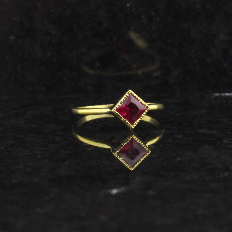 ZR308 July birthstone princess cut red gemstone anniversary gift Lab ruby ring engagement ring,14k gold princess cut
