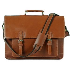 Sac en cuir de buffle haut de gamme | Ordinateur portable en cuir Buffalo Hunter (convient aux ordinateurs portables jusqu'à 17,5 pouces) | Sac messager en cuir pour le bureau