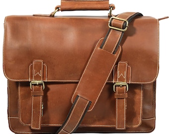 Premium Buffalo Leather bag | Computer Buffalo Hunter Leather Laptop (Fits up to 14.5/17.5 Inch Laptop) |Leather Messenger Bag for Office