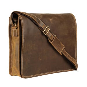 16 Inch Leather Messenger Bag for Men & Women – Vintage Laptop Satchel with Trolley Strap and Shoulder Strap – Fits 15.6&quot; Laptop