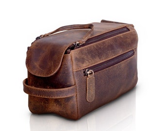Gift for men Leather Toiletry Bag for Men & Women This Handmade Vintage Dopp Kit is Sturdy and Store All Your Travel Toiletries in Style