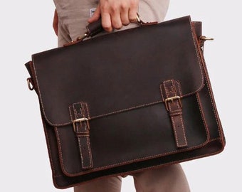 Premium buffalo Leather bag | Computer Buffalo Hunter Leather Laptop (Fits up to 14.5/17.5 Inch Laptop) |Leather Messenger Bag for Office