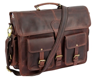 Genuine Buffalo Leather Briefcase Laptop Messenger Bag Best Computer Satchel Handmade Bags for Men