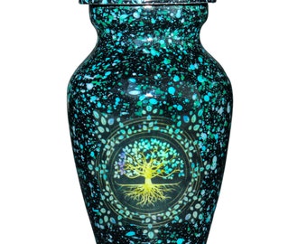 Small Designer Green Tree Urns with a Keepsake Velvet Box for Human Ashes | Handcrafted Cremation Urns for Human Remains