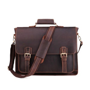 Sac en cuir de buffle haut de gamme | Ordinateur portable en cuir Buffalo Hunter (convient à un ordinateur portable jusqu'à 14,5 pouces) | Sac messager en cuir pour le bureau