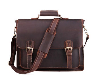Premium buffalo Leather bag | Computer Buffalo Hunter Leather Laptop (Fits up to 14.5 Inch Laptop) |Leather Messenger Bag for Office