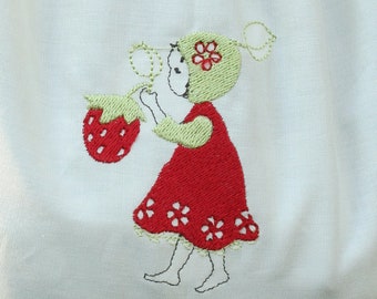 2 Stickdateien Erdbeere Mädchen Blume Kind Garten Frühling Beere Obst Früchte Küche Natur Märchen Mai Stickmaschine Sofortdownload digital