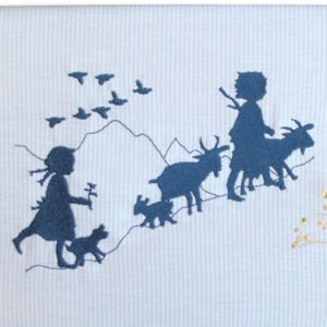 2 Stickdateien Scherenschnitt Kinder auf Ziegenalp Stickmotiv für Stickmaschinen Ziege Bauernhof Alm Allgäu Sofortdownload digital