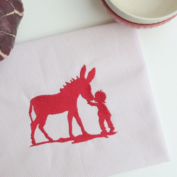 2 embroidery files paper cut boy girl with donkey for digital instant download