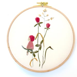 Embroidery file clover flower child elf gnome dwarf meadow grass nature blossom summer fairy tale close to nature girl baby embroidery motif instant download digital