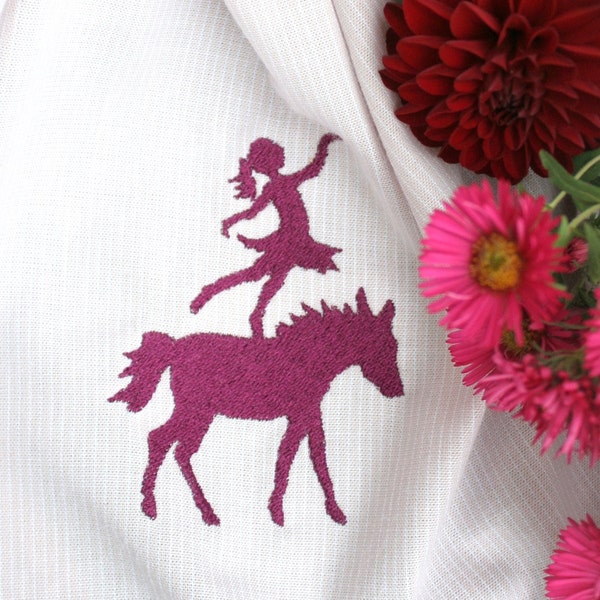 2 embroidery files girl horse vaulting circus digital instant download