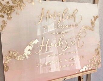 Welcome sign made of acrylic glass with gold leaf decoration • UNIQUE • personalized • without easel • Turkish wedding