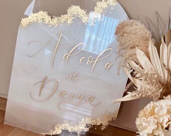 Arch-shaped welcome sign 60 x 42 cm made of acrylic with gold leaf decoration • UNIQUE • personalized • Turkish wedding • company sign • bridal shop