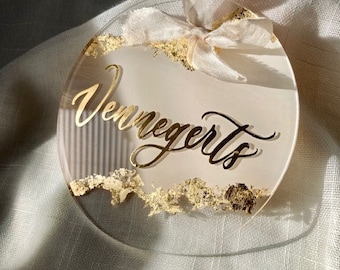 Ring sign made of acrylic glass with silk ribbon *Unique* Ring disc, ring box, ring cushion, wedding ceremony, wedding decoration optionally with gold leaf