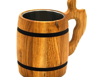 Tasse à bière MyBer® en bois massif pichet en bois massif pichet en bois env. 0,5L insert en acier inoxydable fait à la main PM-PO315