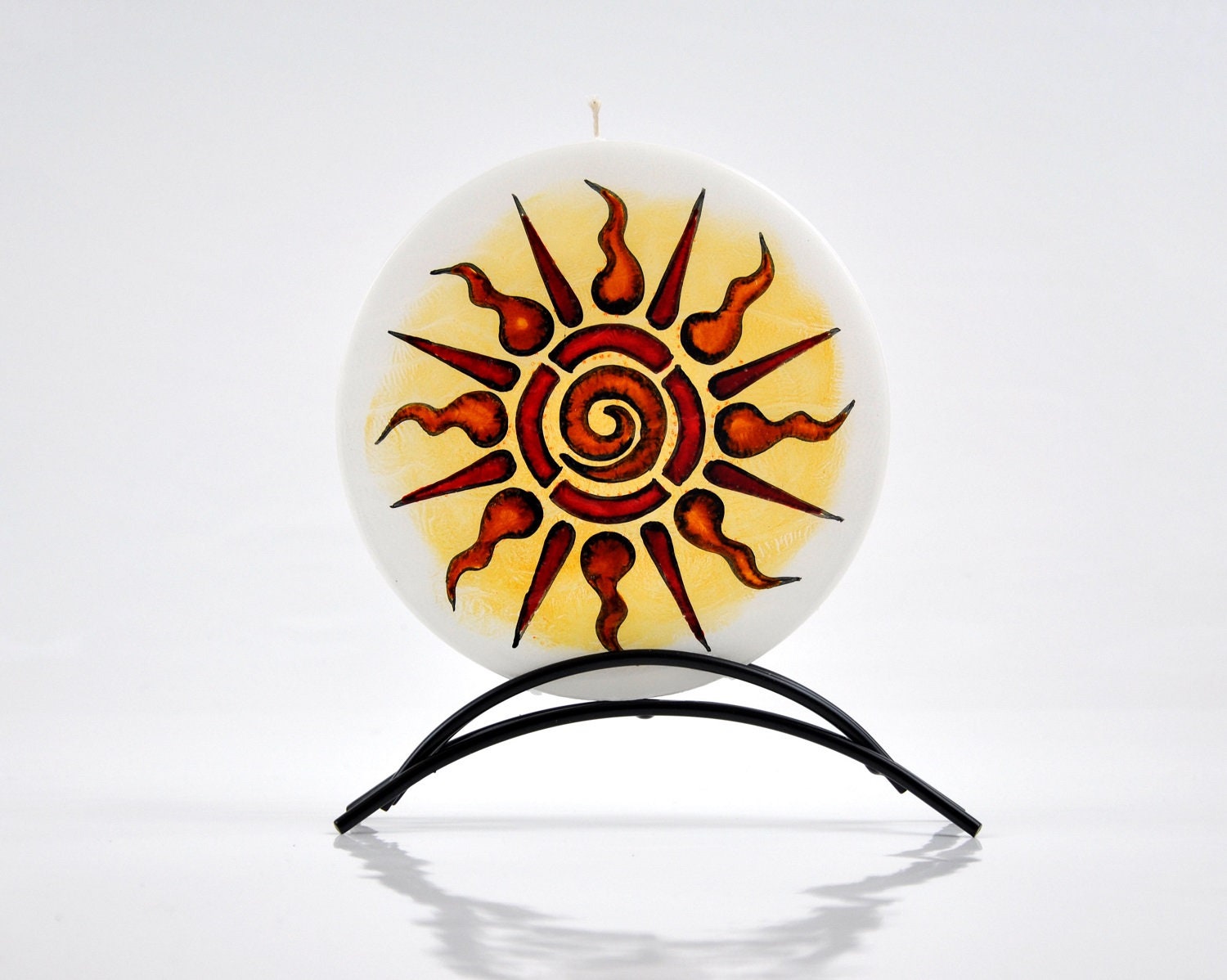 Candle Sun Hand Painted Decorative Flat Candle Sun Motif Etsy