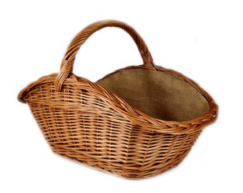 MyBer® chimney basket rattan basket willow basket Stable carrying basket for wood willow basket rattan basket with jute lining K12-206