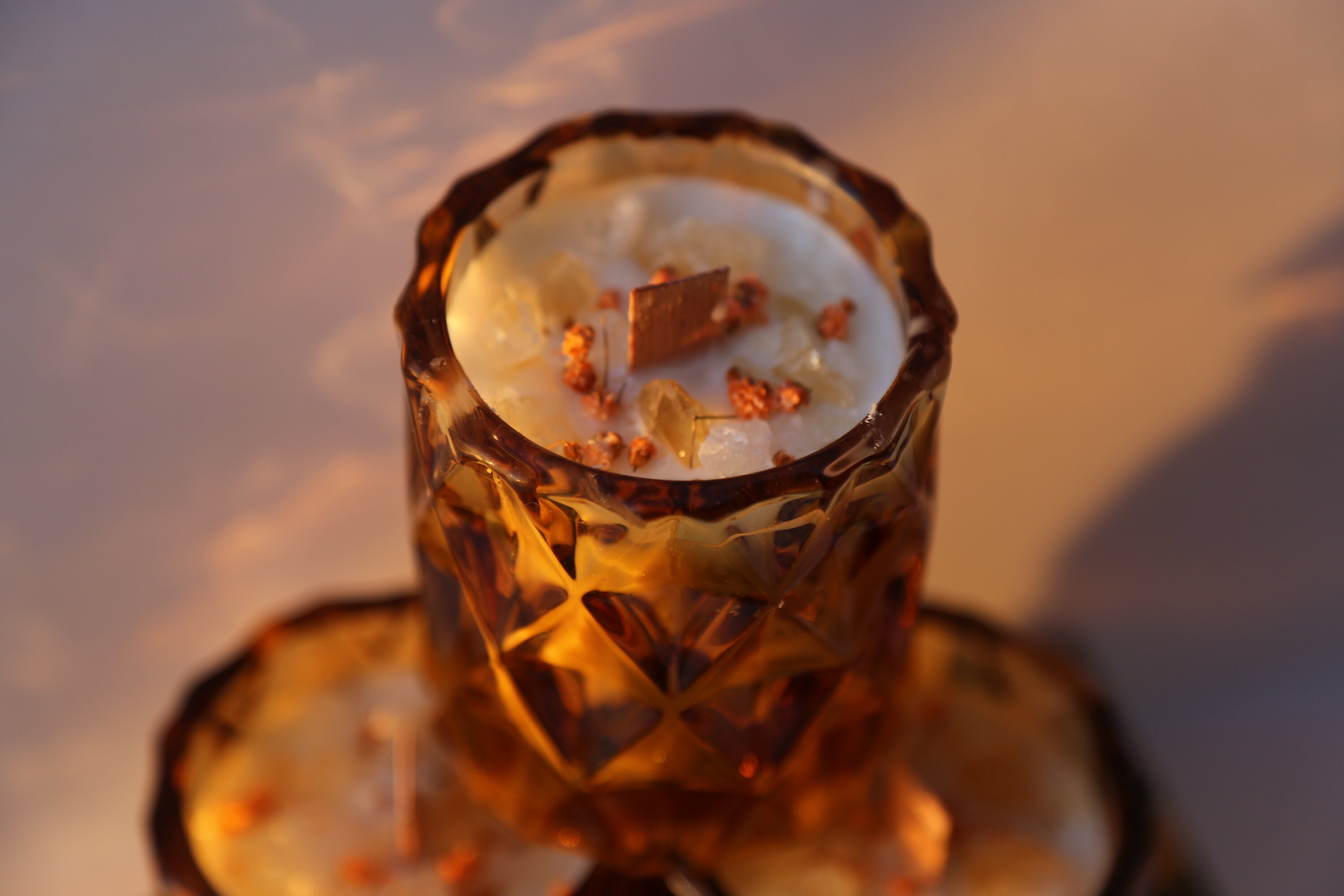 Bougie Vanille 100% Végétalienne Vegan + Bougie Au Miel avec Cristal de Citrine Chargé