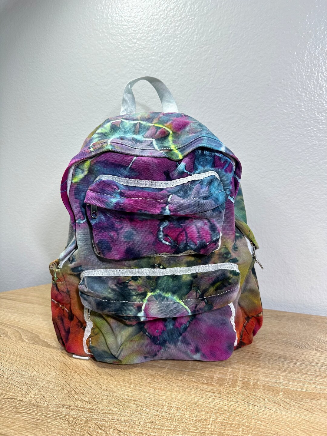 Tiedye Backpack Geode Tiedye Backpack Double Pocket Canvas Etsy