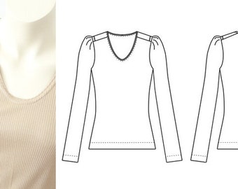Shirt mit 34 Arm SCHNITTMUSTER Pdf Gr. 34-52 QUICK/&EASY