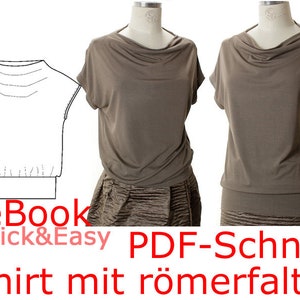 Shirt with Roman pleat SEWING PATTERN Pdf ebook Size: 34-52 QUICK&EASY