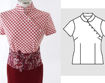 Asia blouse sewing pattern PDF size: 32-54 in three size sets Ebook women's sewing patterns