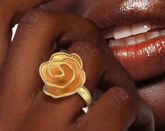 Exquisite Italian Handcrafted Solid Gold Rose shaped Ring - 14k/18k Gold Made in Italy
