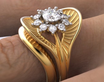 Bridal Ring Set, 0.5 Carat GIA certified diamond engagement ring and matching wedding band in 18k or 14k gold.