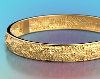Acanthus Leaf 18k Gold Bangle: Italian Fine Jewelry