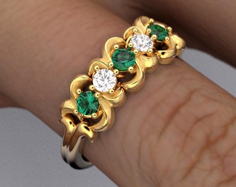 Emerald and Diamond Eternity Band, Eternity Gold Ring for Woman, 14k or 18k solid gold Anniversary Ring for Her, Made in Italy Jewelry