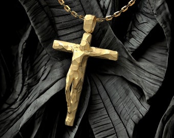 Men&#39;s Gold Crucifix Pendant Necklace: Italian 14k/18k Gold Cross