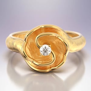 18k gold ring, 14k gold ring made in Italy. Solid gold ring with natural diamond. Oltremare Gioielli Italian fine jewelry, real gold ring.