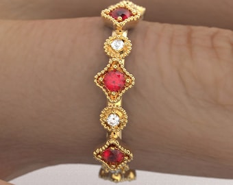 Ruby and Diamond Eternity Band: 14k or 18k Gold Wedding Ring, Handcrafted in Italy