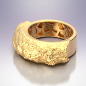 18k gold band made in Italy, large gold ring available also in 14k. Genuine gold ring with raw and polished finishes, Italian fine jewelry