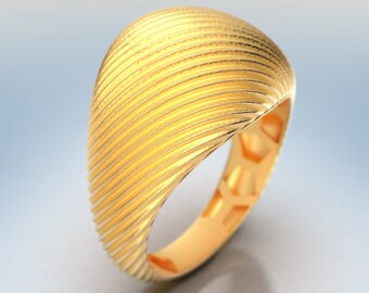 Striped Domed Gold Ring: 14k/18k Italian Band