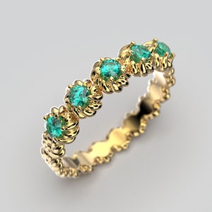 14k or 18k Gold Emerald Eternity Ring: Italian Five Stone Wedding Band