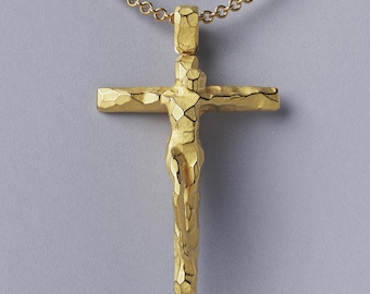 Gold Crucifix Pendant Necklace - Made in Italy - 14k or 18k Gold - Yellow, Rose, or White Gold