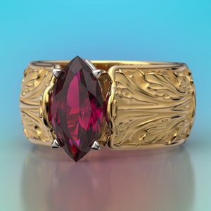 Natural Rhodolite Garnet Gold Ring in 18k or 14k, Unisex Baroque Gold Ring,  Italian Fine Jewelry by Oltremare Gioielli