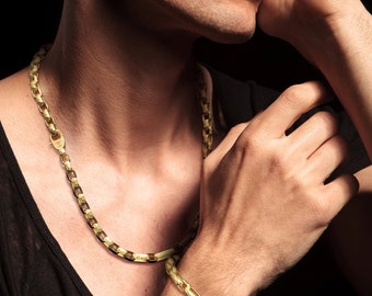 Italian 14k Gold Men's Necklace: Hammered Faceted Link Chain - Etsy