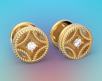 Italian Gold Stud Earrings With Diamonds | 14k or 18k Gold | Byzantine Earrings Style | Oltremare Gioielli