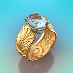 Sculptural Aquamarine Ring: 14k/18k Solid Gold Fine Jewelry