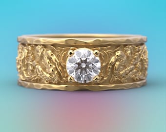 Half Carat Diamond Men's Gold Band in 14k or 18k Gold, Designed and Crafted in Italy