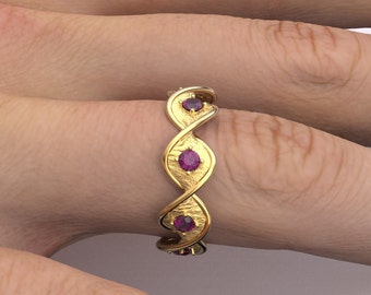 Alliance torsadée en or pour femme, grenat 14 carats ou 18 carats, fabriquée en Italie Bague infinité Alliance éternité avec grenat rhodolite naturel Bijoux italiens