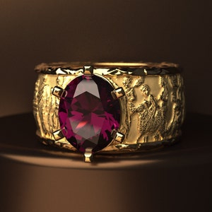Natural Spessartite Garnet Ring in Solid Gold 14k or 18K Italian made Fine Jewelry, cigar band ring, sculprural ring for men or for women