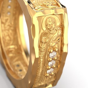 Sculptural ring, 14k/18k solid gold men's ring with natural diamonds, Oltremare Gioielli gold ring made in Italy, Ring of the four Prophets