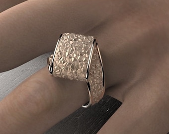 14k oder 18k Solid Gold Rock strukturierter Ring - moderner italienischer Schmuck