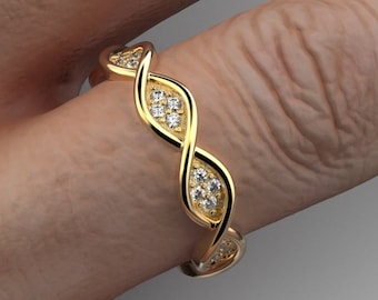 Anillo de oro macizo italiano de 14 k/18 k con diamantes infinitos